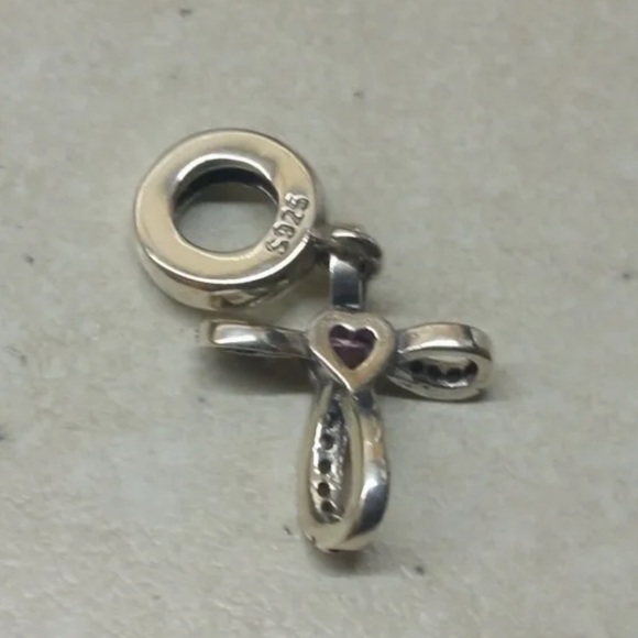 NWT 925 Sterling Silver Cross Charm w/ pink zircon heart accent - Picture 7 of 10